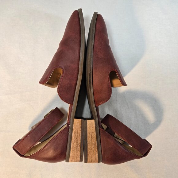 JOURNEE COLLECTION LORETA Wine Vegan Leather Ankle Strap Loafer Flat Shoe Size 8 - Picture 8 of 16